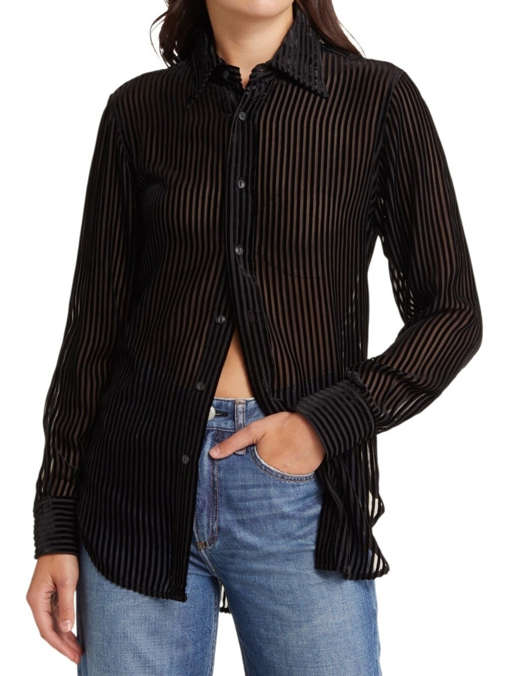 Rag and Bone Lila Button Up Burnout Blouse In Brown L